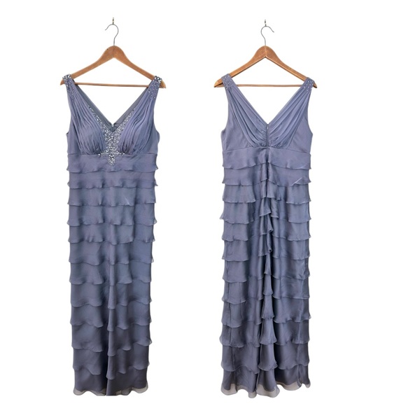 Ignite Evening Dresses & Skirts - Beaded Tiered Lavender Maxi Dress with V-Neck